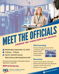 Meet the Officials September 23 at 5:30 at the main library in Akron