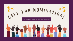Call for Nominations text in an arc over a row of diverse raised hands