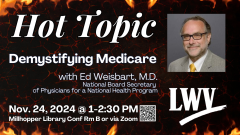 Medicare Hot Topic graphic with details and photo of speaker