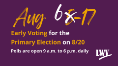 Primary Election Dates yellow and white text on purple background