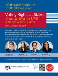 Voting Rights at Stake, Webinar, Wednesday March 4th