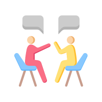 graphic of 2 people sitting facing each other and talking