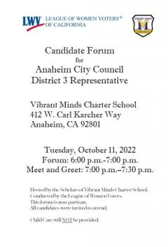Candidate Forum Anaheim City Council District 3 on October 11, 2022