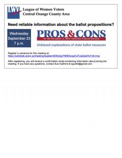 Pros & Cons of CA State Ballot Measures by Zoom on September 23, 2020