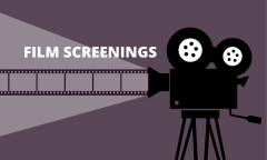 Film camera with words film screenings