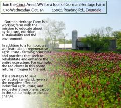 Background picture is field with flowers and a barn. The foreground is text that repeats the information about the tour included in this page.