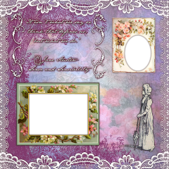 Lavender background showing lace and Victorian style floral picture frames
