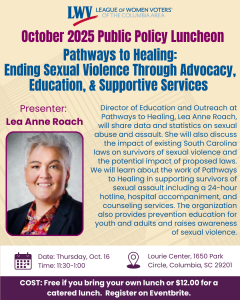 Flyer for the October 2025 Public Policy Luncheon with Lea Anne Roach