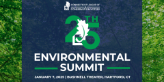 blue and green graphic advertising the CTLCV's 25th Environmental Summit