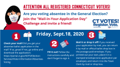 Social Media Image for Absentee Ballot Application Mail in Challenge Event Sept 18 2020