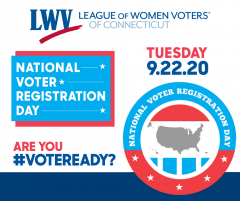 National Voter Registration Day Sept 22 Image with LWVCT Logo