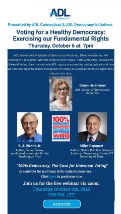 ADL CT Event flyer Voting for a Healthy Democracy