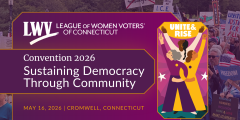 LWVCT Convention 2026 Banner Sustaining Democracy Through Community
