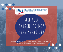 League of Women Voters of Weston Speak UP event February 8 2020 image