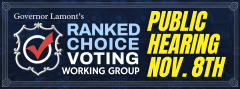 graphic with text about the ranked choice voting public hearing on November 8