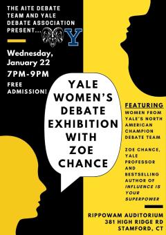 graphic with text about yale women's debate exhibition