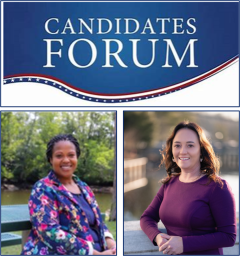 Candidate Forum flag with pix of Berry and Miller