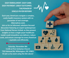 Flyer regarding Single-payer discussion on November 8th
