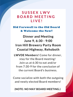 June 9 board meeting at Iron Hill Rehoboth -- members welcome!