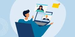 Drawing of person in virtual meeting on laptop 