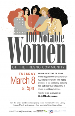100 Notable Women event, March 8, 5 pm via Zoom