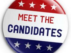 Meet the Candidates Button in Red White and Blue with stars