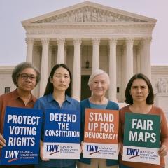 Women Standing in Front of the Capitol holding Voting Rights signs
