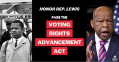 Image of John Lewis and words John Lewis Voting Rights Advancement Act 