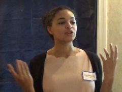 Savannah Shepherd speaks at the LWVNCC Hot Topic Luncheon on Oct 28, 2019
