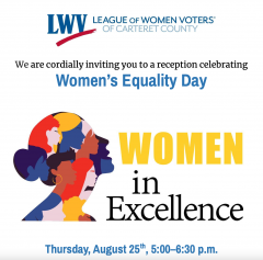 Flyer for Women in Excellence event on Aug 25 in Morehead City 
