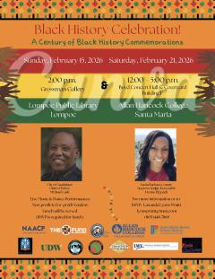 Black History 2026 Flyer English, Lompoc Santa Maria February, speakers listed