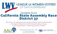 info flyer for 4-29 CA State Assy Dist 37 Candidate Forum