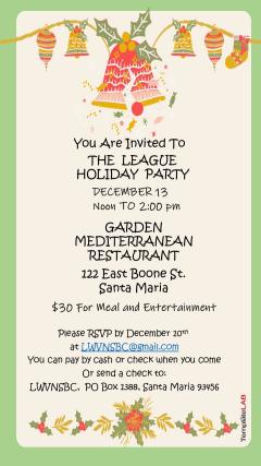 LWVNSBC Dec 13 2025 Holiday Party $30 RSVP