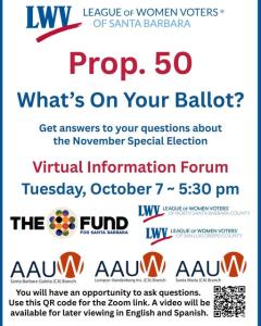 LWVSB Prop 50 Forum flyer