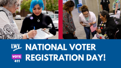 women signing up to vote-promotes Natl Voter Registration Day