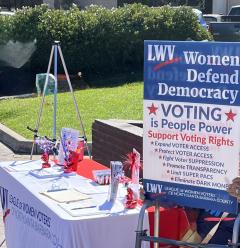 our display table at No Kings, showing a sign of support