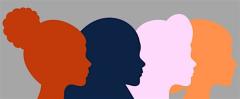 Sillhouettes of 4 women's heads, different colors