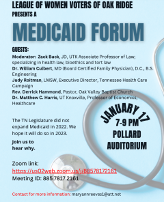 LWV Oak Ridge Flyer for Medicaid Expansion Forum on 1/17/23
