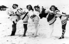 Black and white photo of women in Victorian bathing suits