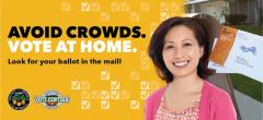 Voting at Home is Easy with photo of woman voter and Orange County mail-in ballot