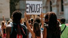 People in Protest March with Sign "Enough"