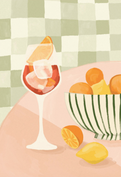 cocktail and fruit bowl