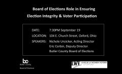 Poster showing date and time for Board of Elections program