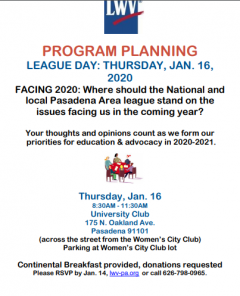 League Day Pasadena Area Planning Meeting 011620