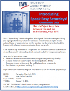 Speak Easy Saturday Flyer 2021