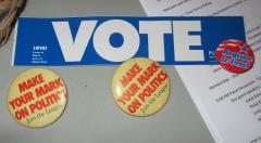 Voting bumper sticker and pins