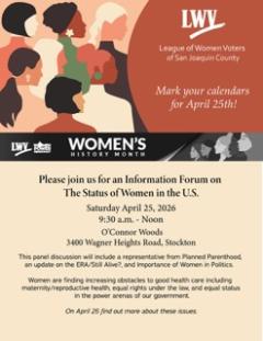 LWVSJC Information Forum - The Status of Women in the US on April 25