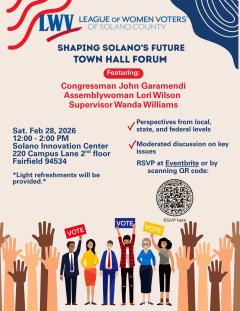 LWV Town Hall Forum Saturday, Feb. 28, 12-2; Solano Innovation Center