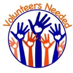 Volunteers Needed with design of hands reaching up and holding hearts