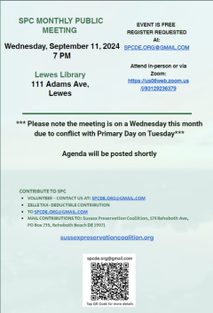 Next Sussex Preservation Coalition meeting Wednesday September 11